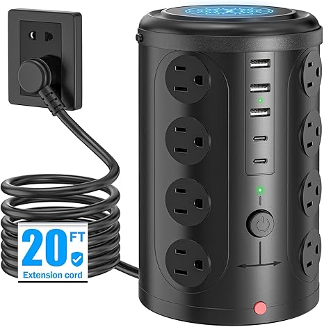 21 in 1 Tower Power Strip Surge Protector with 16 Outlets and 5 USB Ports (2 USB-C), 6FT Extension.
