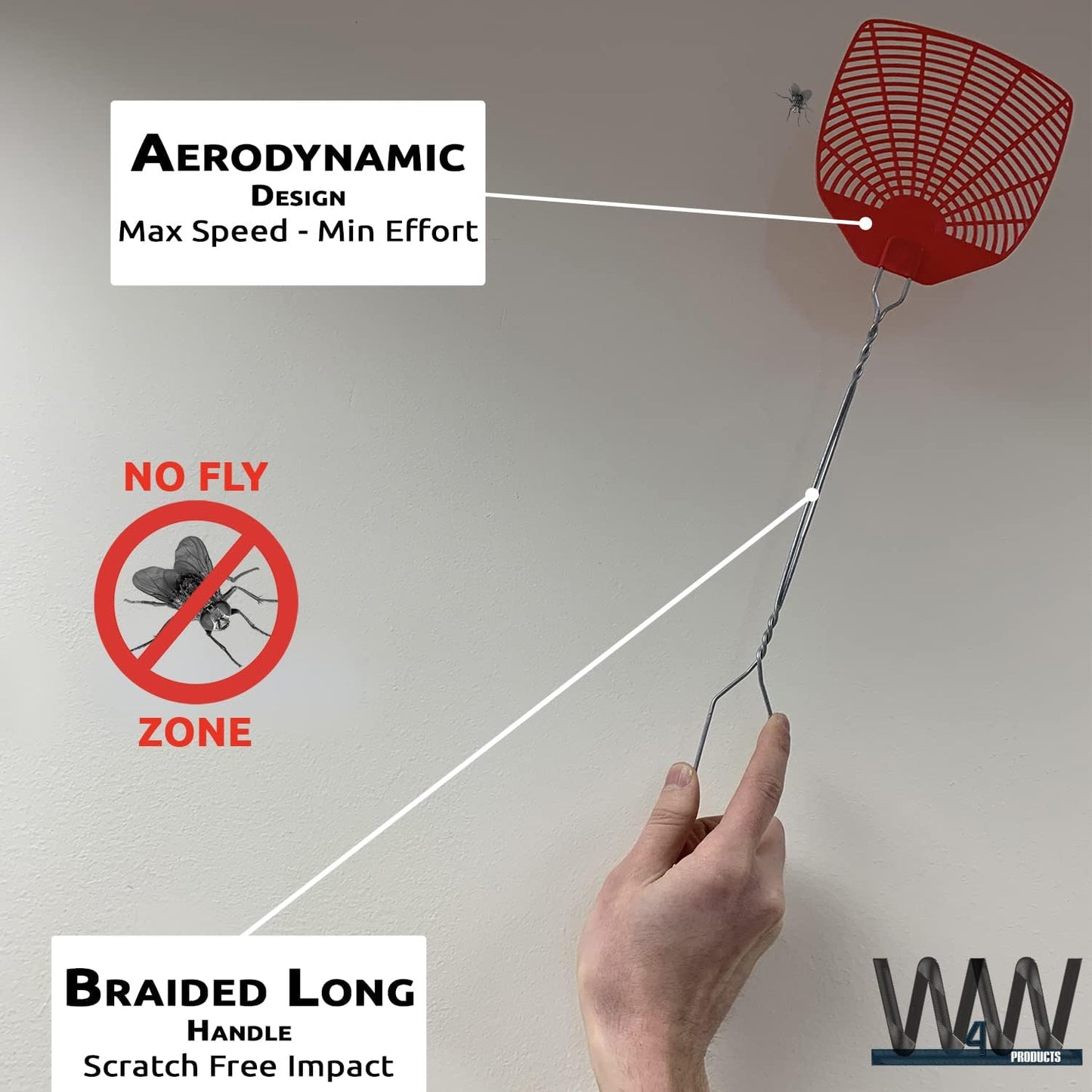 W4W, Bug & Fly Swatter Braided Metal Handle 6 Pack Fly Swatters Indoor/Outdoor flyswatter