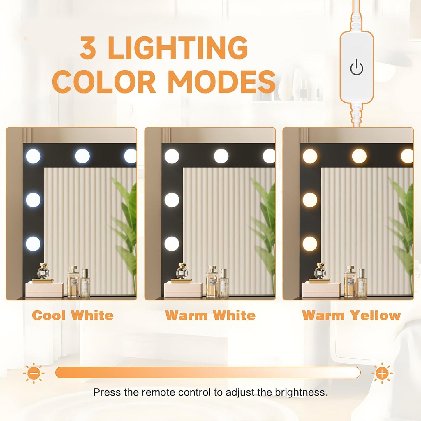 YESHOMY Vanity Desk with Mirror, 10 Lights, Power Outlet and 3 Storage Shelves, Makeup Table with 4 Drawers, 3 Color Modes, for Bedroom, Black