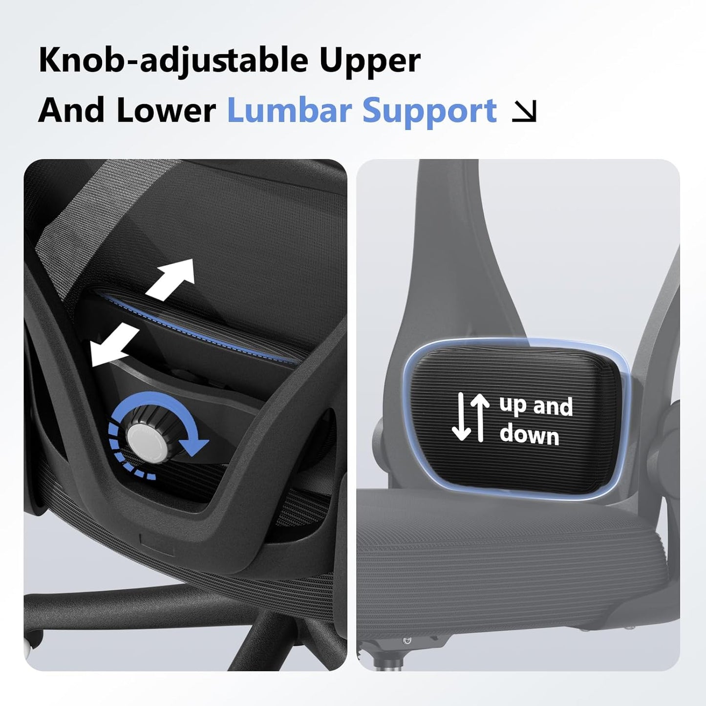 Computer Desk Chair, Ergonomic Office Chair M903 with Wheels, High Back Mesh Office Chair with Adjustable Lumbar Support, Headrest, Flip-Up Armrests, Black