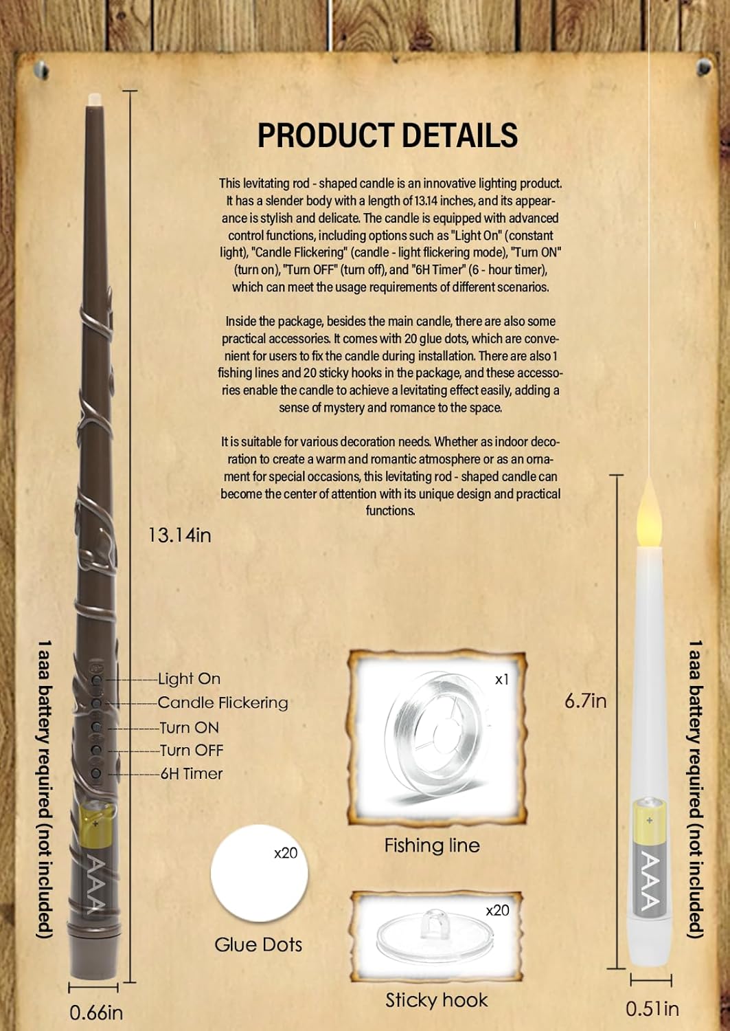 Flameless Floating Candles with Wand,20 Pcs Magic LED Hanging Taper Candles,Flickering Battery Operated Taper Candle with Wand Remote for Halloween Decorations Best Gift(White)