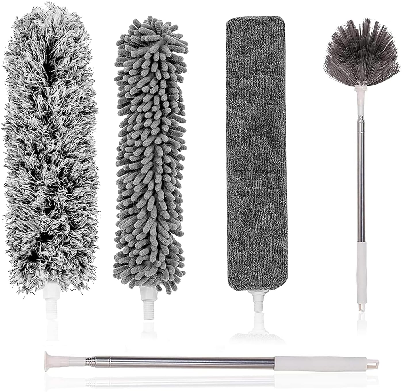 Microfiber Feather Duster 5-in-1 Kit, Dusters for Cleaning, Duster with Extension Pole 100 Inches, Cobweb Duster, Microfiber Dusters for High Ceilings and Fans, Blinds, Cars and Furniture