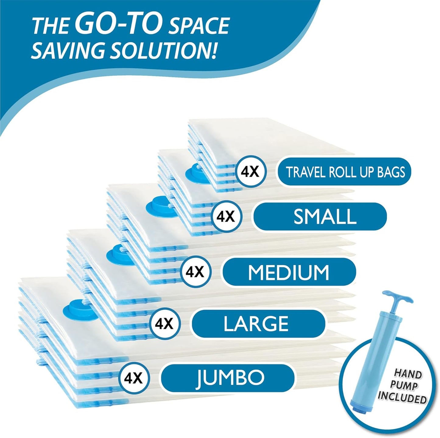 20-Pack Vacuum Storage Bags with Hand Pump – Space Saver Bags for Comforters, Blankets & Clothes