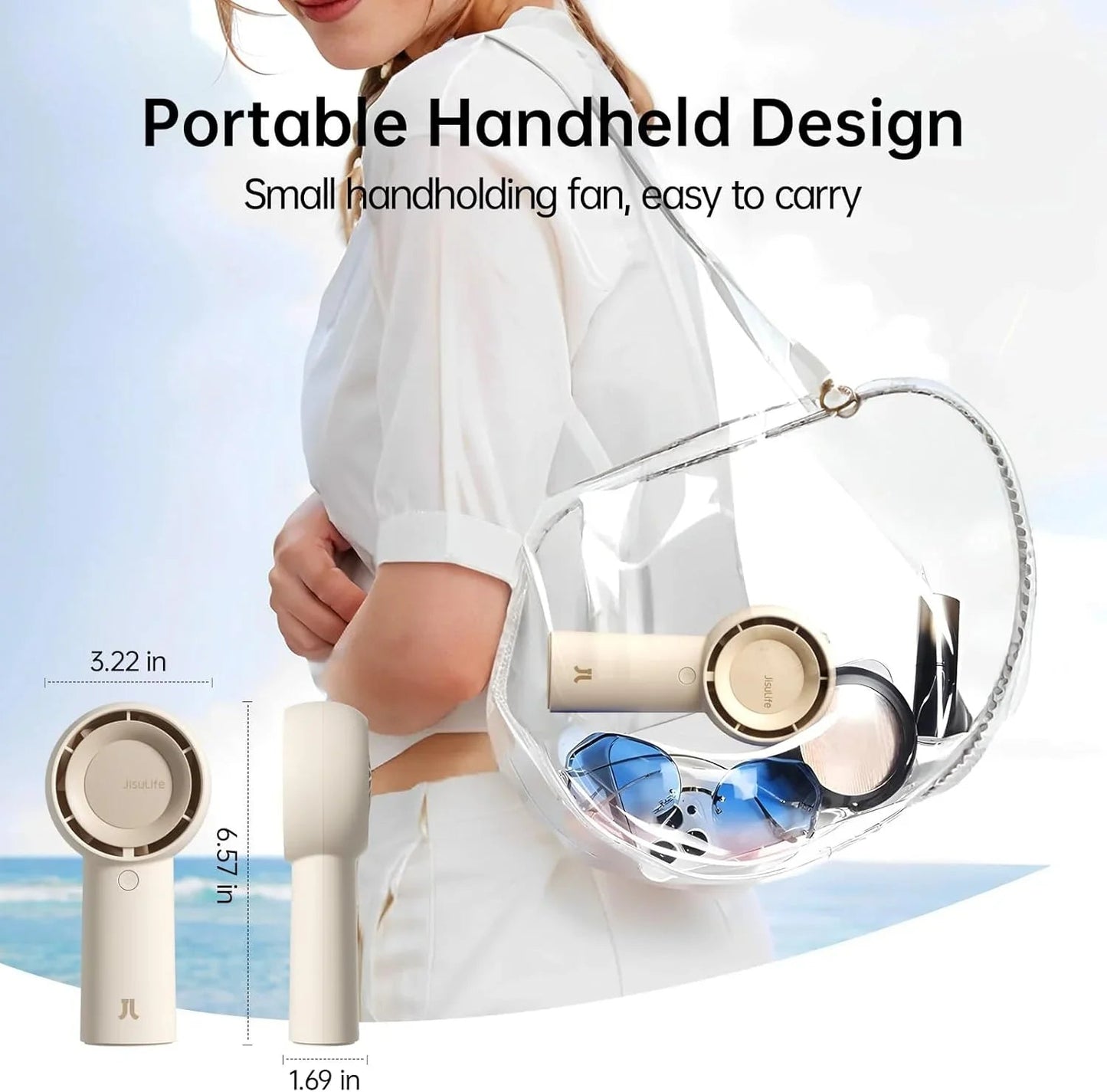 JISULIFE Turbo Handheld Fan, 4000mAh, 5 Speeds, USB Rechargeable – Brown - Cart Shape