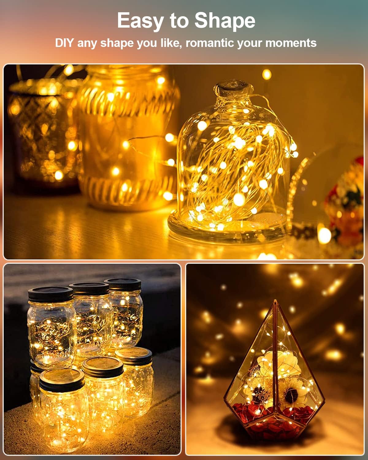 20 Pack Fairy Lights Battery Operated, 3.3ft 20 LED Mini String Lights Twinkle Lights Copper Wire Firefly Starry Lights for Mason Jars Wedding Party Christmas Centerpiece Table Decorations, Warm White