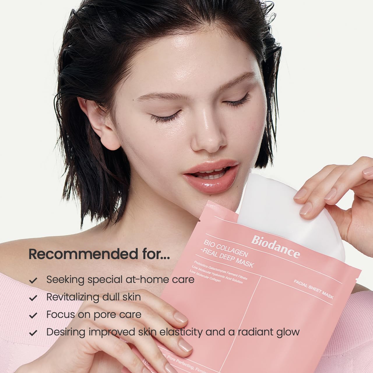 BIODANCE Bio-Collagen Real Deep Mask, Hydrating Overnight Hydrogel Mask, Pore Minimizing, Elasticity Improvement, 34g x4ea