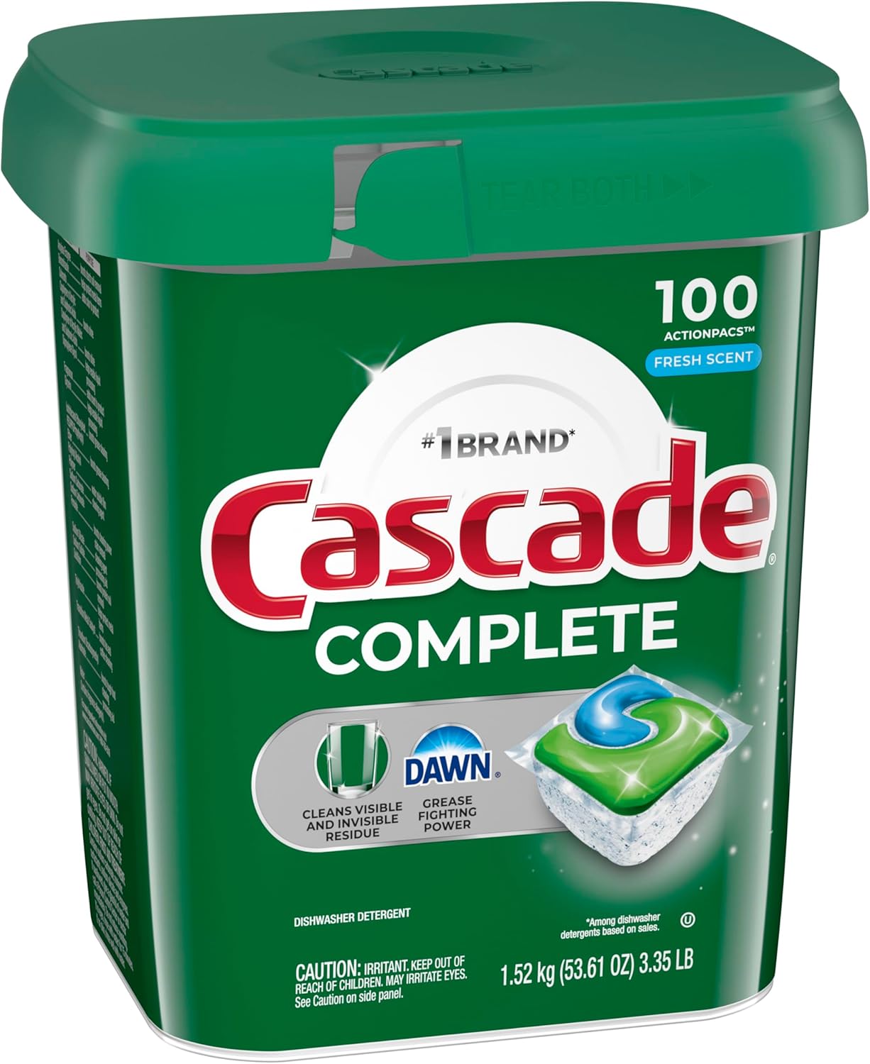 Cascade Complete Dishwasher Pods, Dishwasher Detergent, Dish Detergent Tab Tablets, Fresh, 100 Count