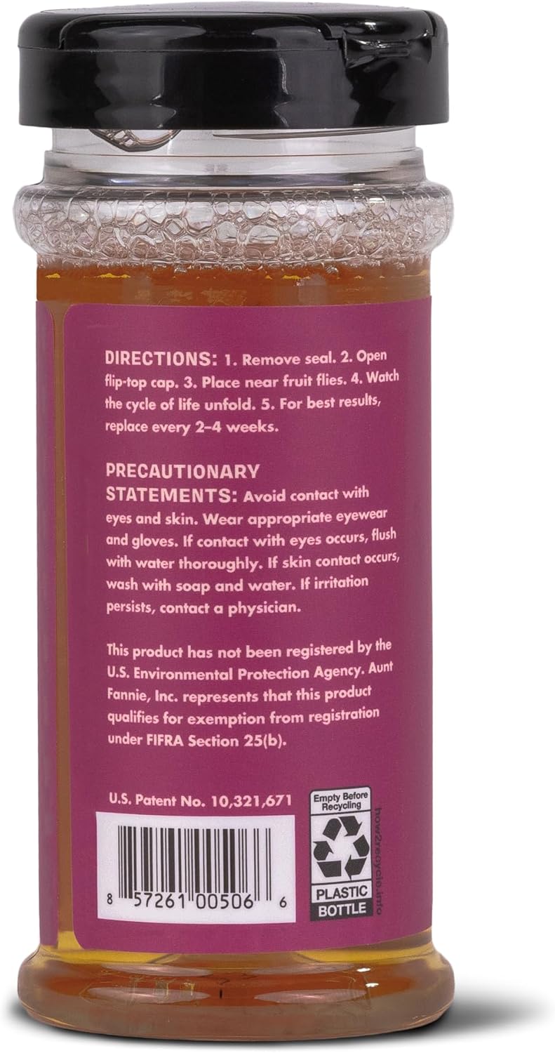 Aunt Fannie's FlyPunch Fruit Fly Trap for Indoor and Kitchen Use, Ready to Use, Made with Plant Based Ingredients, Safe Near Food, Each Bottle Lasts Up to 30 Days, Pack of 2