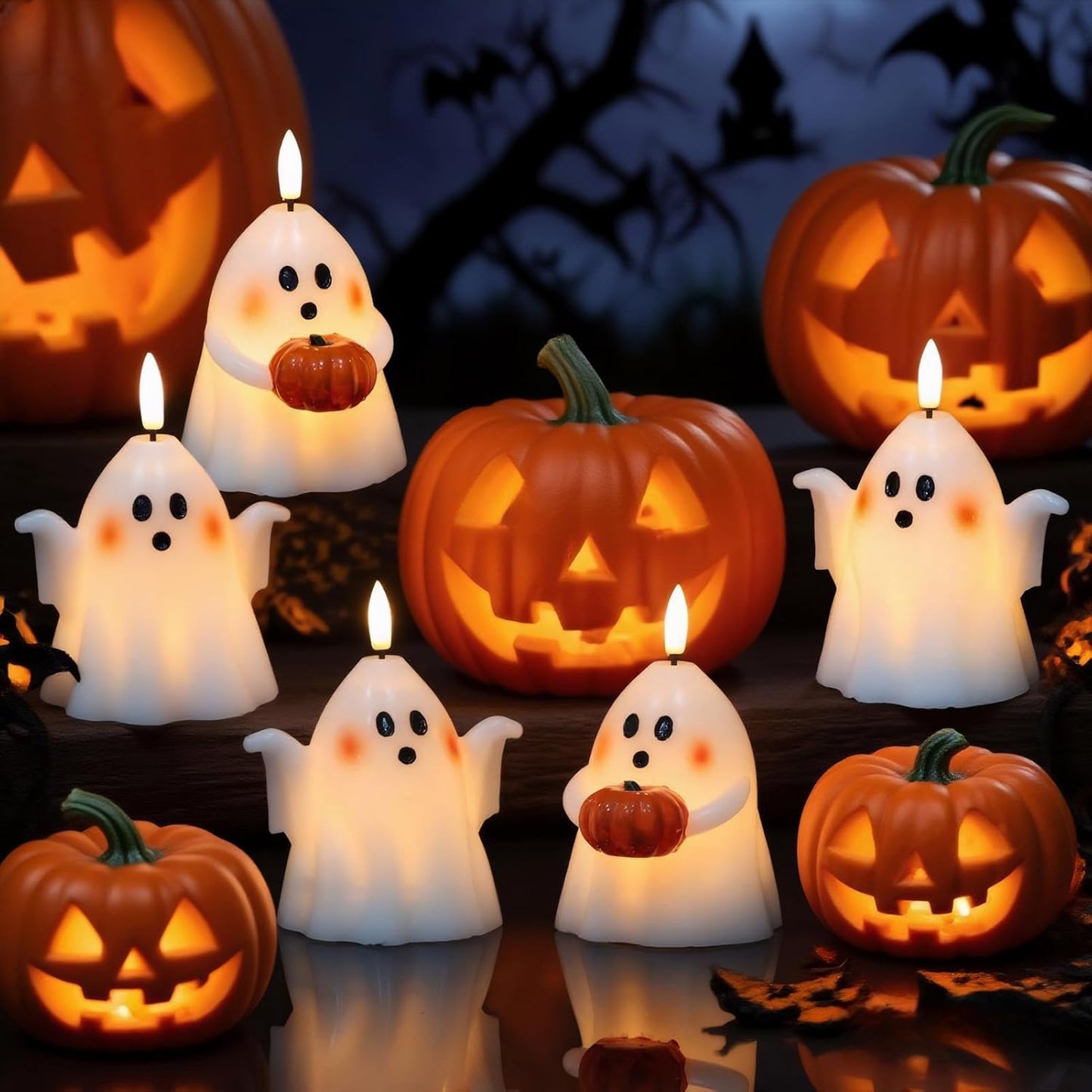 Wondise Halloween Flameless Candles with 6hrs Timer Spooky Ghost, Battery Operated Candles Halloween 3D Flickering Wick Real Wax 2 Packs Halloween Candles for Halloween Decoration Gift (D 3.5" x H 5"