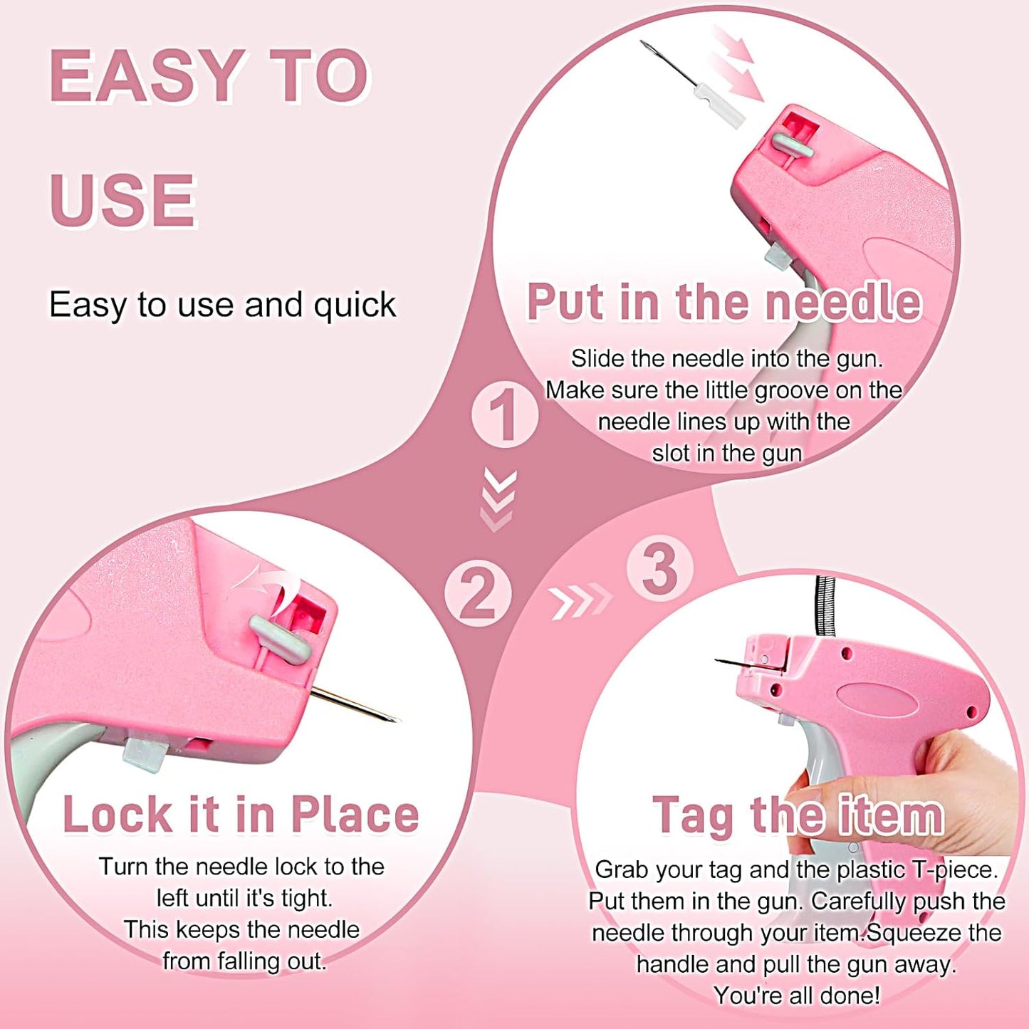 Stitch Gun for Clothes, Handheld Stitch Gun Quick Clothing Fixer,Sewing Kit Includes 1,000 Black Fasteners & 1,000 White Fasteners & 6 Needles,Tagging Gun(Pink)