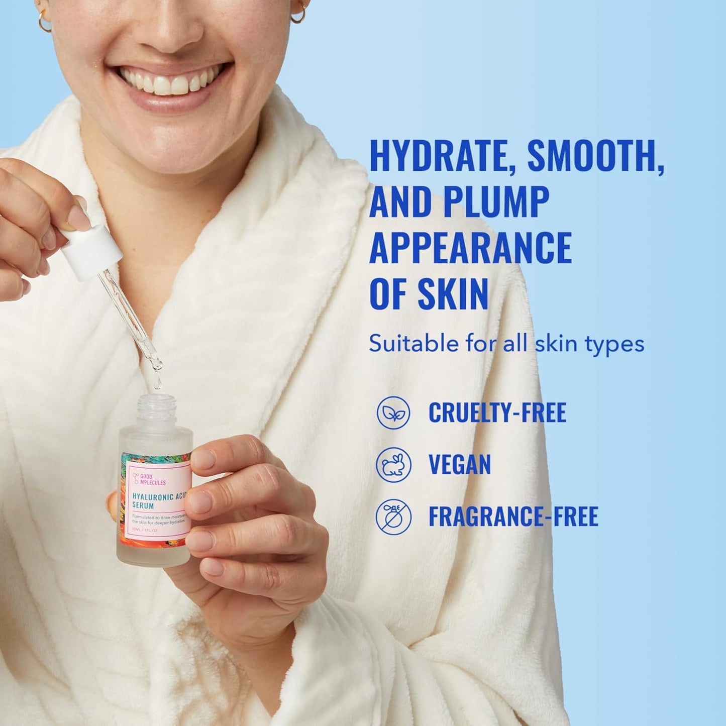 Good Molecules Hyaluronic Acid Serum - 1% Hyaluronic Acid Non-greasy Ultra Hydrating Serum, Facial Moisturizer for Plumper Skin, Skin Care for Face