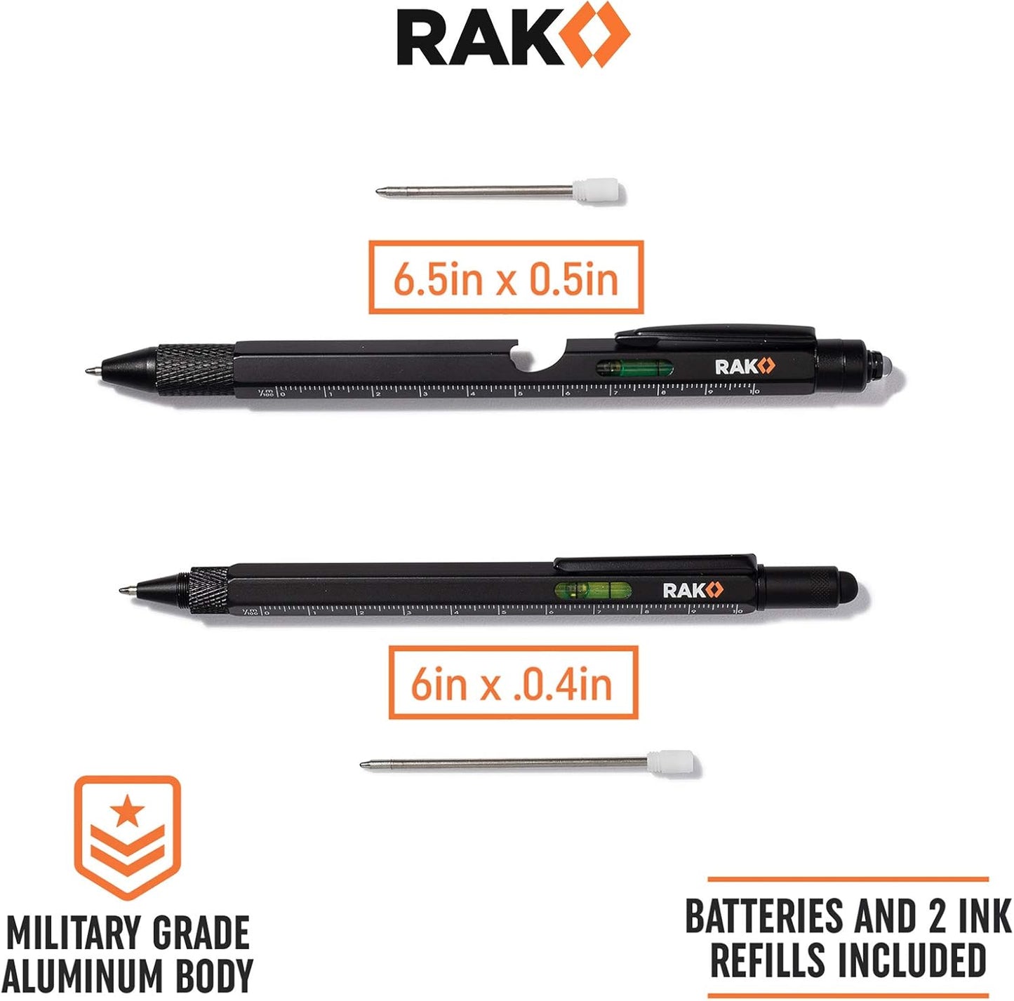 RAK Multitool Pen Gifts for Men, 2-Pack 11 in 1 Multitool Pen Set, Tech Cool Gadgets Stocking Stuffer Holiday Gifts for Dad, Husband, Grandpa, Him, EDC Tactical Pen Tool, Gift-Ready Box
