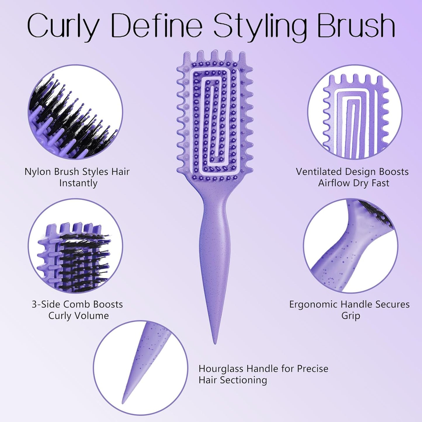 Curly Hair Brush,Curl Defining Brush for Effortlessly Defined Curls & Waves,Vented Hair Brush for Wet & Dry Hair,Women and Men,Reduces Frizz (Purple)