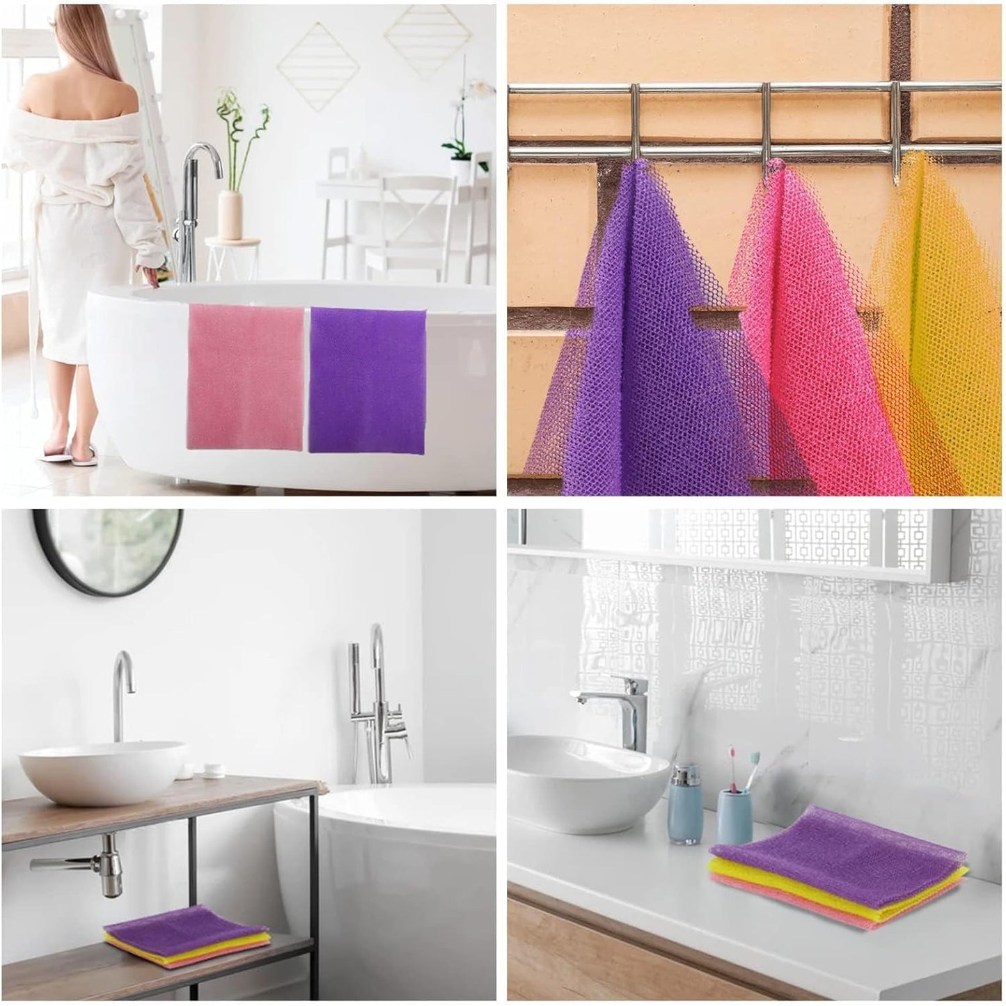 UJFQBH 3 Pieces African Bath Sponge African Net Long Net Bath Sponge Exfoliating Shower Body Scrubber Back Scrubber Skin Smoother,Great for Daily Use (Pink,Yellow,Purple)