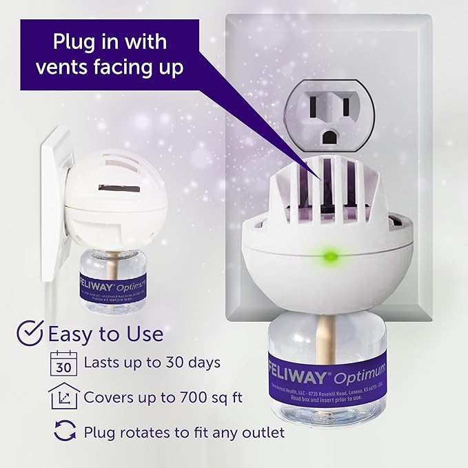 FELIWAY Optimum 30-Day Cat Calming Plug in Pheromone Diffuser Starter Kit, 48ml - Helps Reduce Common Signs of Stress in Cats & Kittens, Enhanced Calming