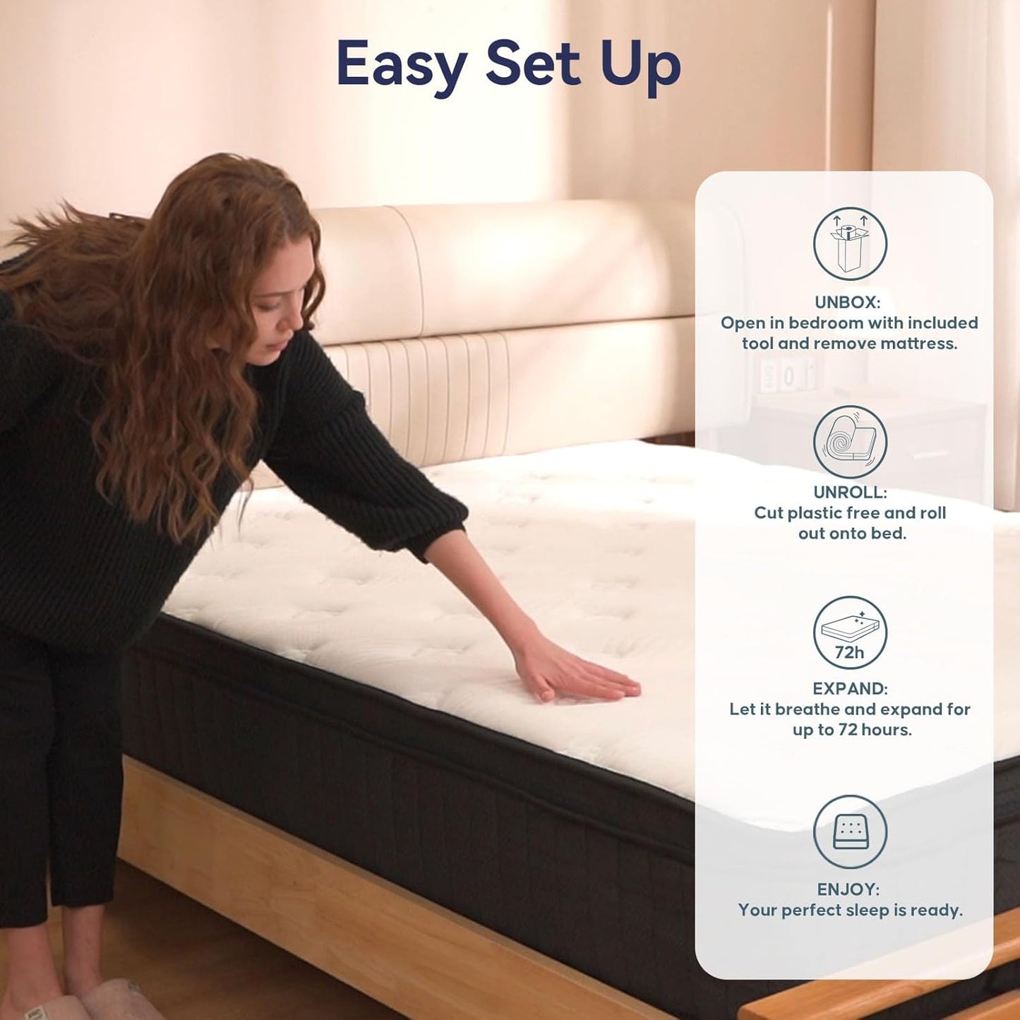 Queen Mattress 12 inch, Hybrid Mattress in a Box, Individually Pocket Springs, Medium Firm Feel for Pressure Relief, Breathable Comfort, CertiPUR-US Certified, Gray&White