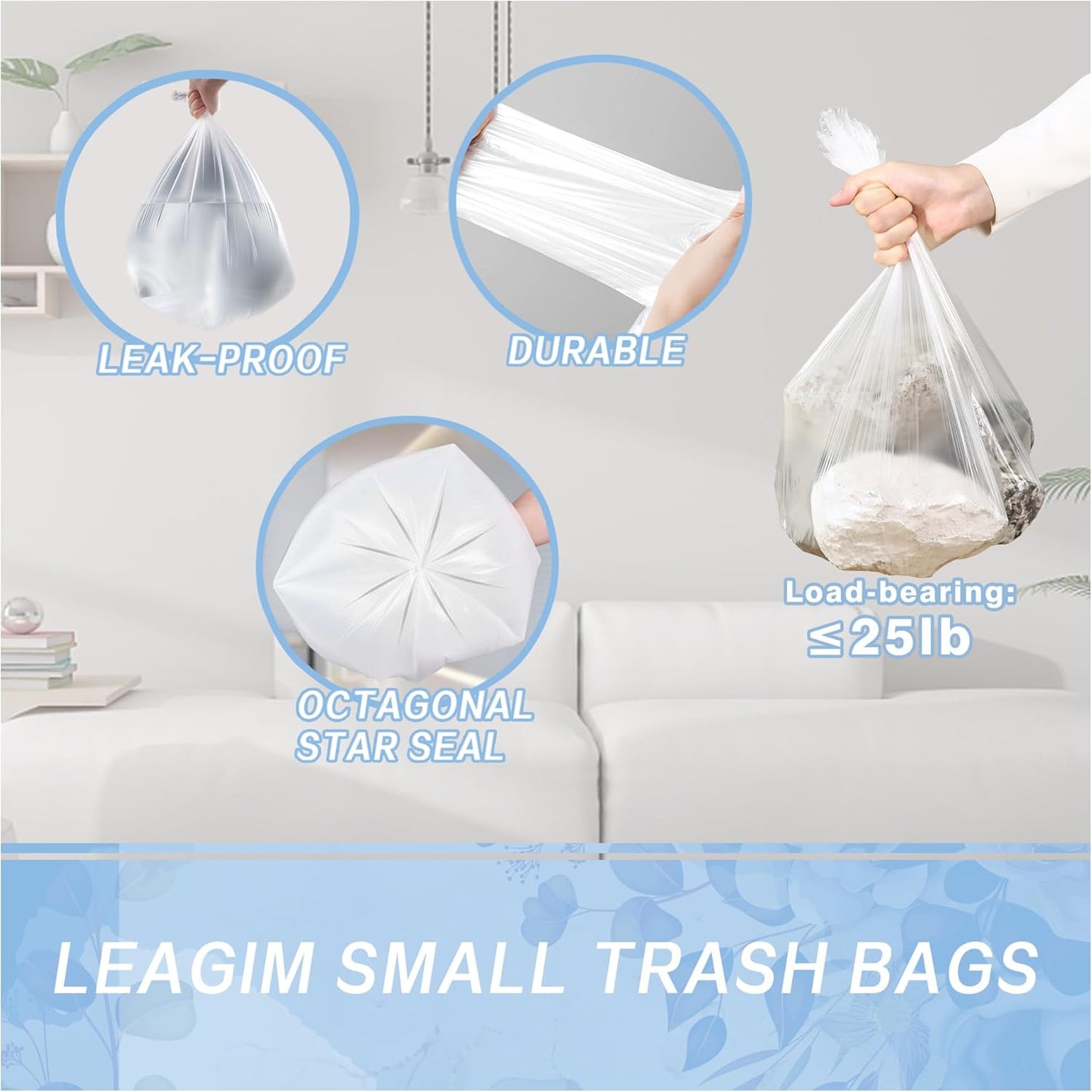 Small Trash Bags 4 Gallon - 108 Count Leakage-Proof 4 Gallon Trash Bag, Small Garbage Bags for Office Bedroom Bathroom Mini Trash Bags, Unscented White 15L Small Trash Can Liners