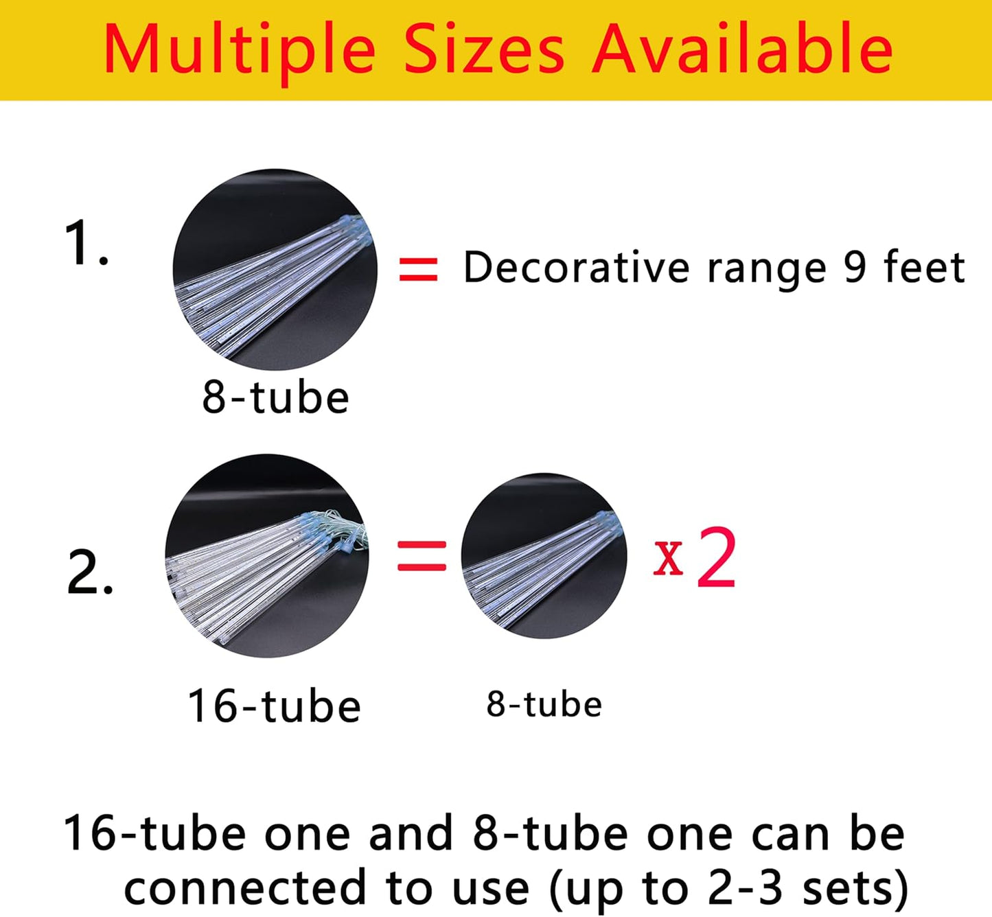 Kwaiffeo Christmas Lights Outdoor, 8 Tubes Meteor Shower Lights LED Snow Falling Icicle Cascading Light for Xmas Tree Wedding Decoration Party, UL Plug, White