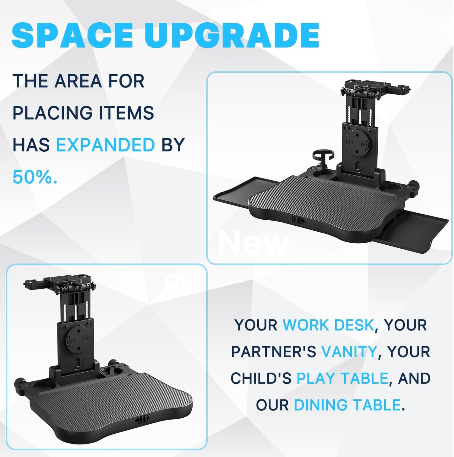 Car Back Seat Tray Table, Stable Foldable Auto Backseat Food Trays Desk for Rear Passenger Road Trip Eating & Work, Multifunctional Adjustable Travel Tray with Phone Drink Holder for Laptop iPad