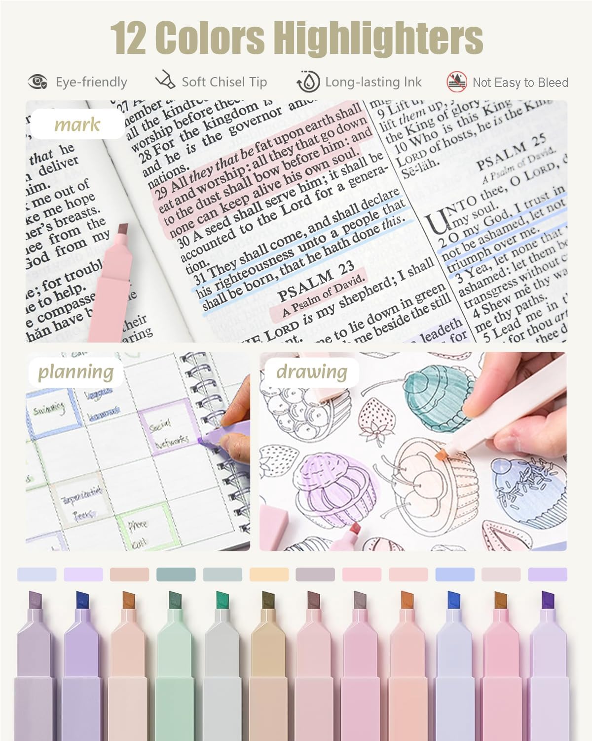 Four Candies 39 PCS Aesthetic School Supplies with Cute Pen Case, 12 Pastel Highlighters, 5 Black Ink Gel Pens, 6 Mechanical Pencils Set for Students Stationary College Essentials (Pink)