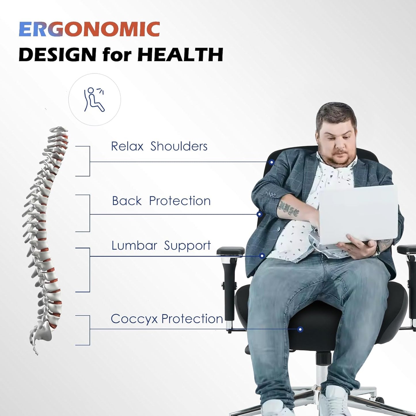 BOSMILLER 700lbs Big and Tall Office Chair with Wide Thick Seat Cushion for Sitting All Day,Ergonomic Mesh Desk Chair with Adjustable Lumbar Support for Heavy People,4D Armrests