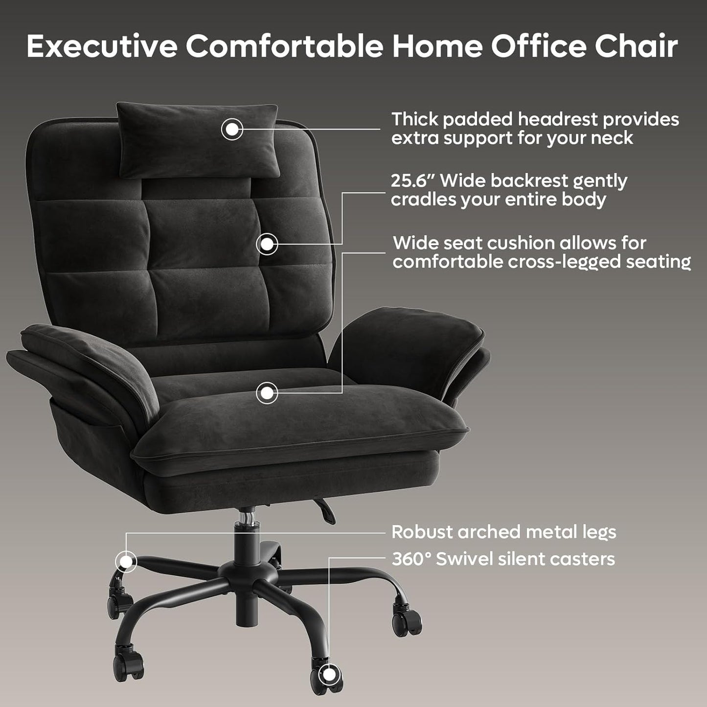 Bestier Cross Legged Office Chair, Criss Cross Chair with Adjustable Arms, 135° Reclining Velet Executive Chair with Wheels, Big and Tall Computer Desk Chair for Home, Office - Black
