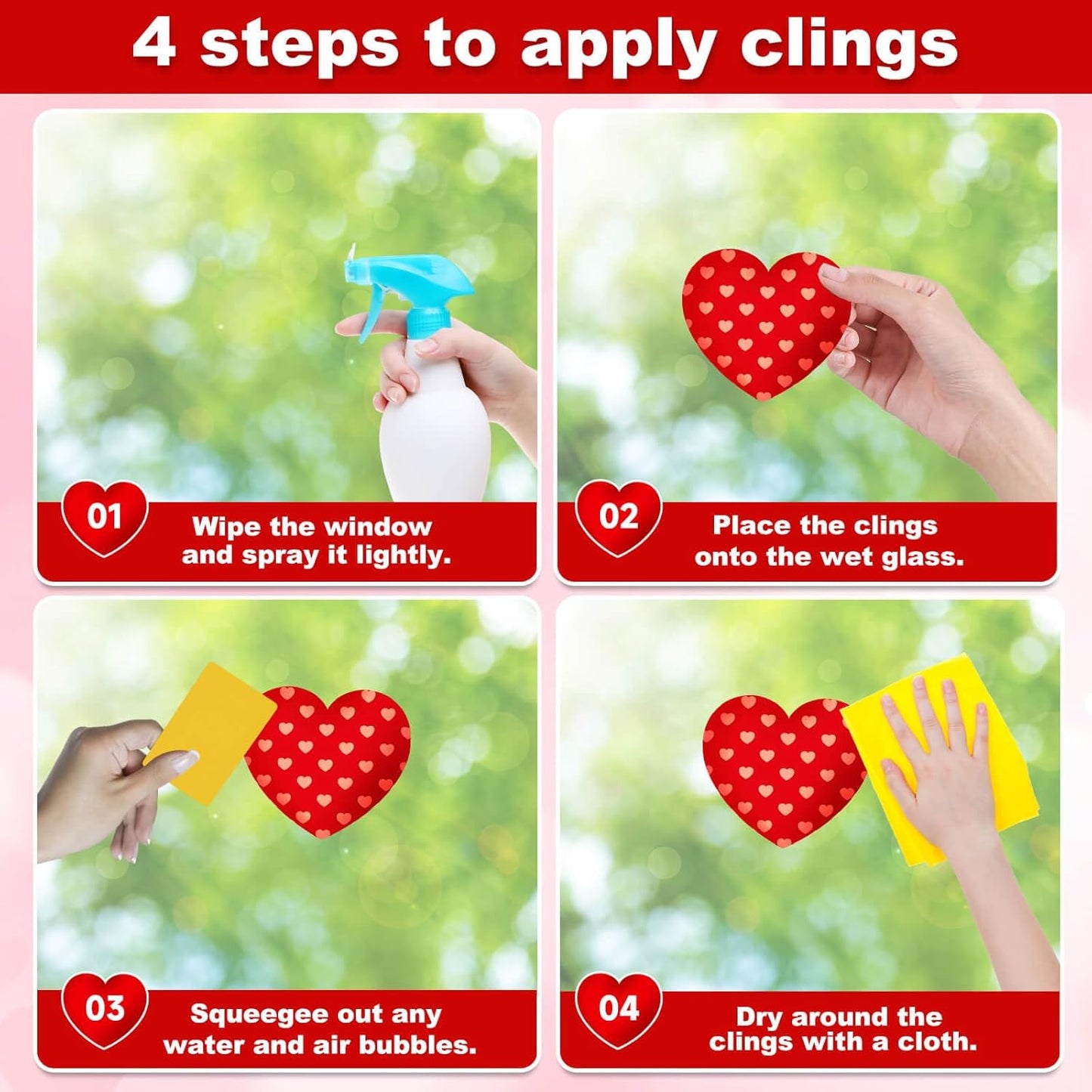 9 Sheets Valentines Day Window Clings Decor, Cute Heart Stickers for Galentines Day Decorations, Decals for Home Office Glass Windows