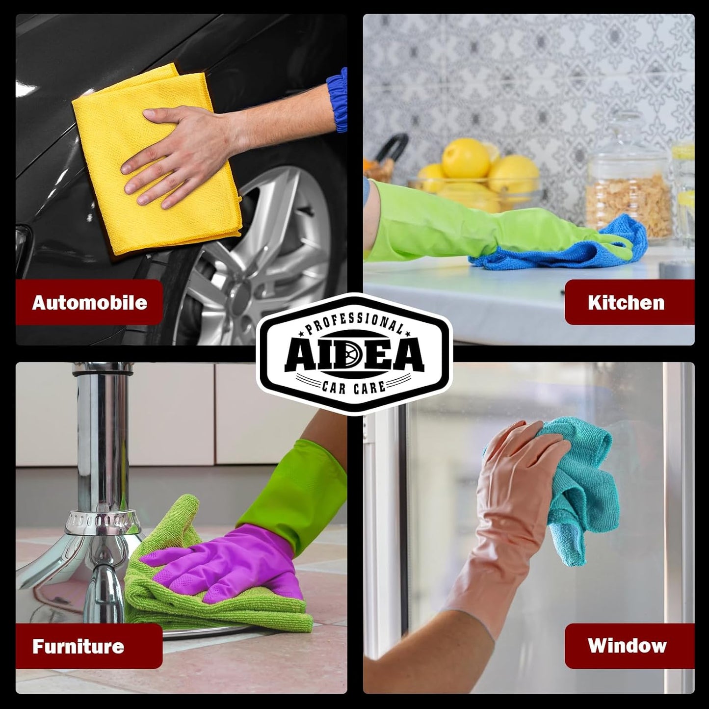 AIDEA Microfiber Cleaning Cloth, 50PK, Microfiber Towels for Cars, Premium Wash Cloths, Dusting Cloth Cleaning Rags, Absorbent Towels for SUVs, House, Kitchen, Window, Cleaning Supplies12×12"