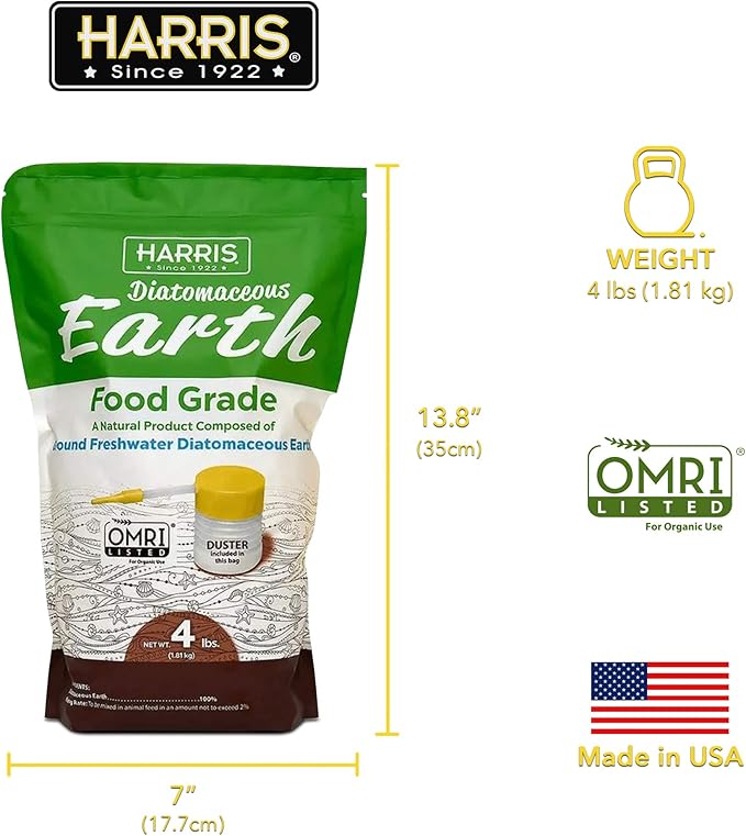 HARRIS Diatomaceous Earth Food Grade, 4lb with Powder Duster Included in The Bag