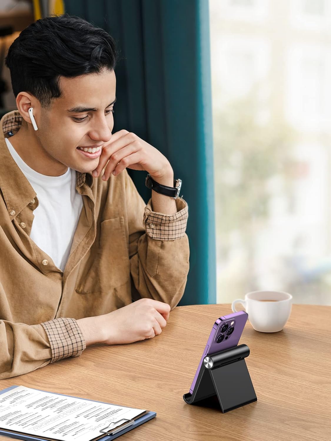 UGREEN Cell Phone Stand Holder for Desk Adjustable Compatible with iPhone 13 12 Pro Max 11 SE XS XR 8 Plus 6 7 Galaxy Note20 S20 S10 S9 S8 Foldable Black