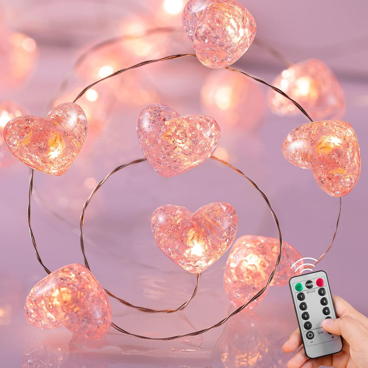 Valentineās Day Fairy String Lights - 10.5 ft 30 LED Pink Heart Battery Operated Fairy Lights with Timer and Remote, Twinkle Heart Lights for Wedding DIY Indoor Christmas Gift Valentine's Day