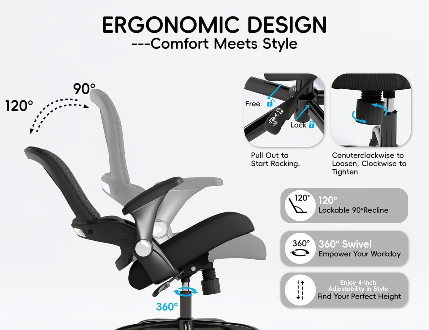 TRALT Office Chair - Ergonomic Office Chair with Back Support, Home Office Desk Chairs, 330lbs Wide Seat Big and Tall Office Chairs, Comfy Desk Chair for Work, Study, Office, Gaming (Black)