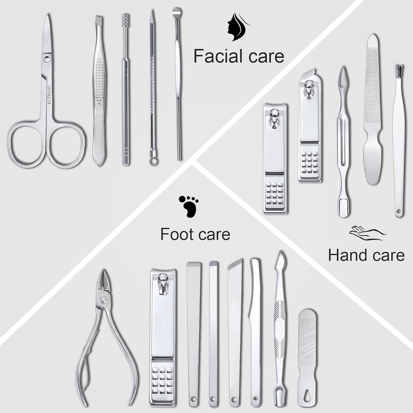 Nail Clippers Set Fingernail and Toenail Clipper Cutters for Men and Women, Professional Manicure Pedicure Grooming Kit, 18 Pieces Stainless Steel Nail Care Tools with PU Leather Travel Case