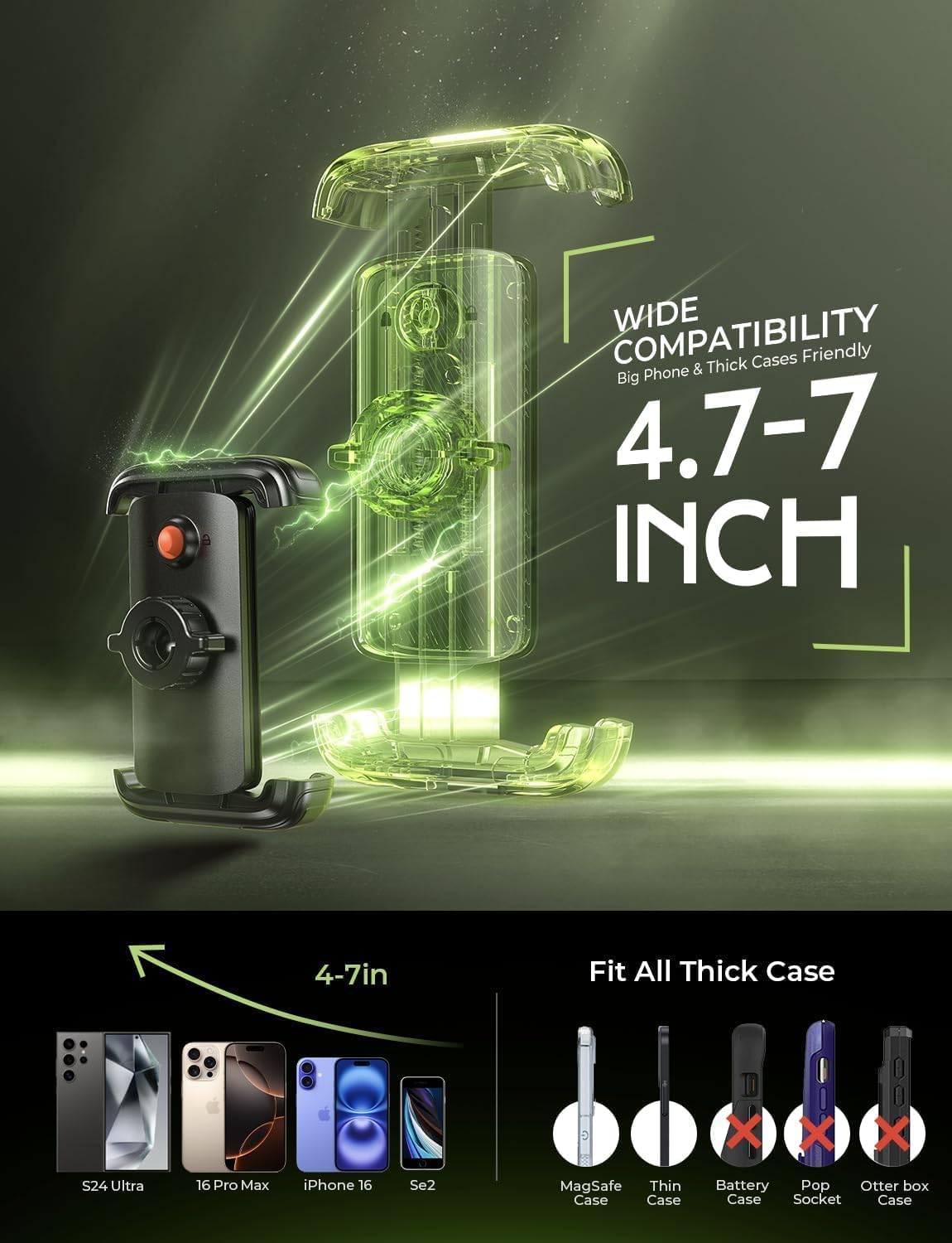 LISEN Bike Phone Holder, Super Easy Install Ultra Stable Motorcycle Phone Mount, Bicycle Handlebar Holder Mount for Adults Kids, Bike Bicycle Ebike Gear Accessories, for iPhone Samsung Google Pixel