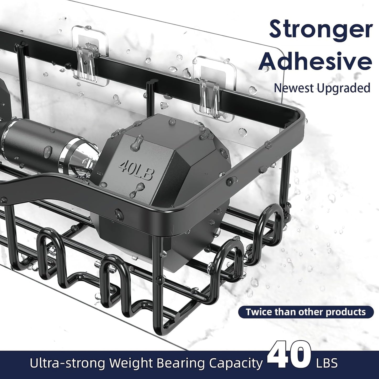 Shower Caddy Adhesive Shower Organizer 7-Pack, Rustproof Stainless Steel Bathroom Shelves, Large Capacity No-Drill Rack Storage Accessories with Soap Dish Toothbrush Holder &24 Hooks Home Decor