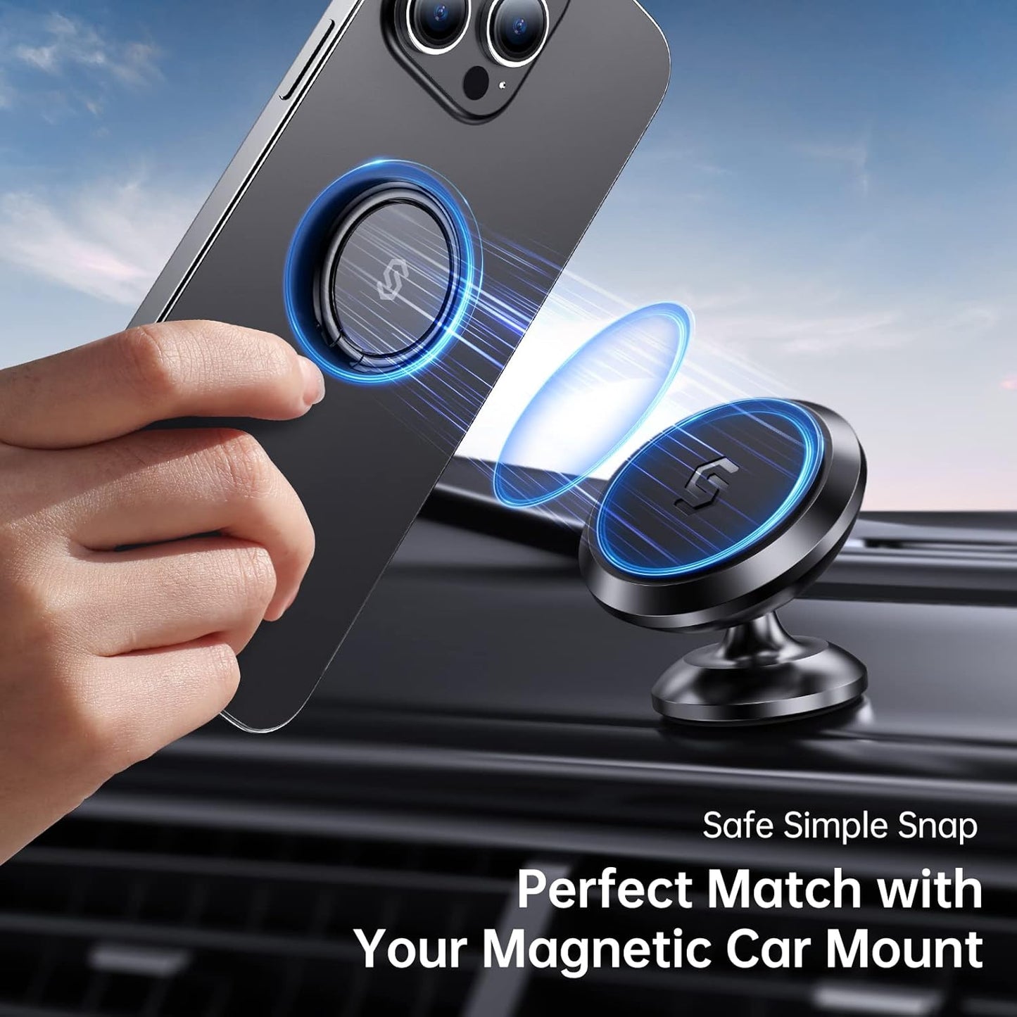 Syncwire Cell Phone Ring Holder Stand, 360 Degree Rotation Finger Ring Kickstand Polished Metal Phone Grip for Magnetic Car Mount