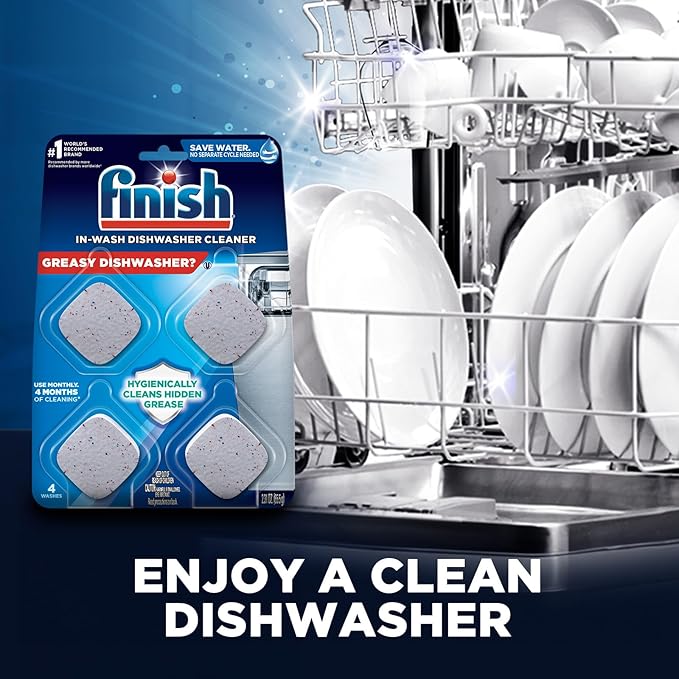 Finish Dishwasher Cleaner Tablets, 12 count, Hygienically Cleans Hidden Grease, Use in Normal Cycle, 12 Month Supply
