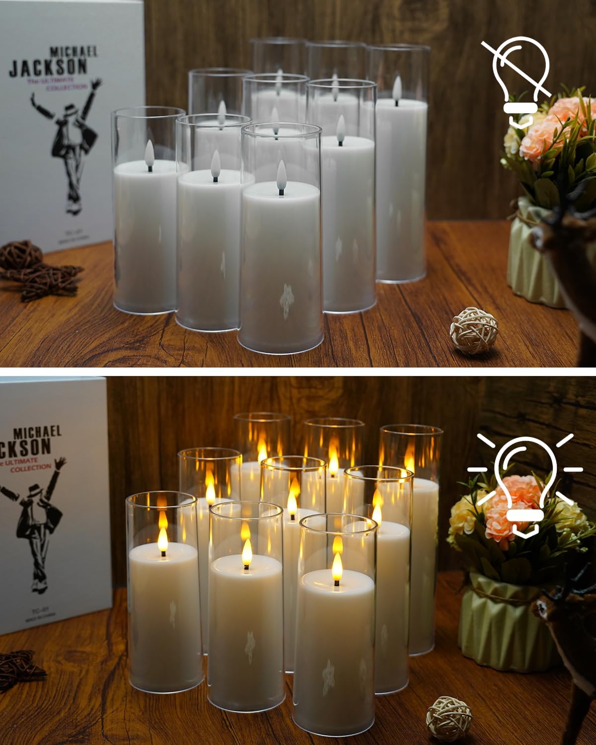 Flickering Flameless Candles Battery Operated with Remote and 2/4/6/8 H Timer Plexiglass Led Pillar Candles Pack of 9 (D2.3"xH 6"7"8")with Realistic Moving Wick Candles for Home Decor(White)