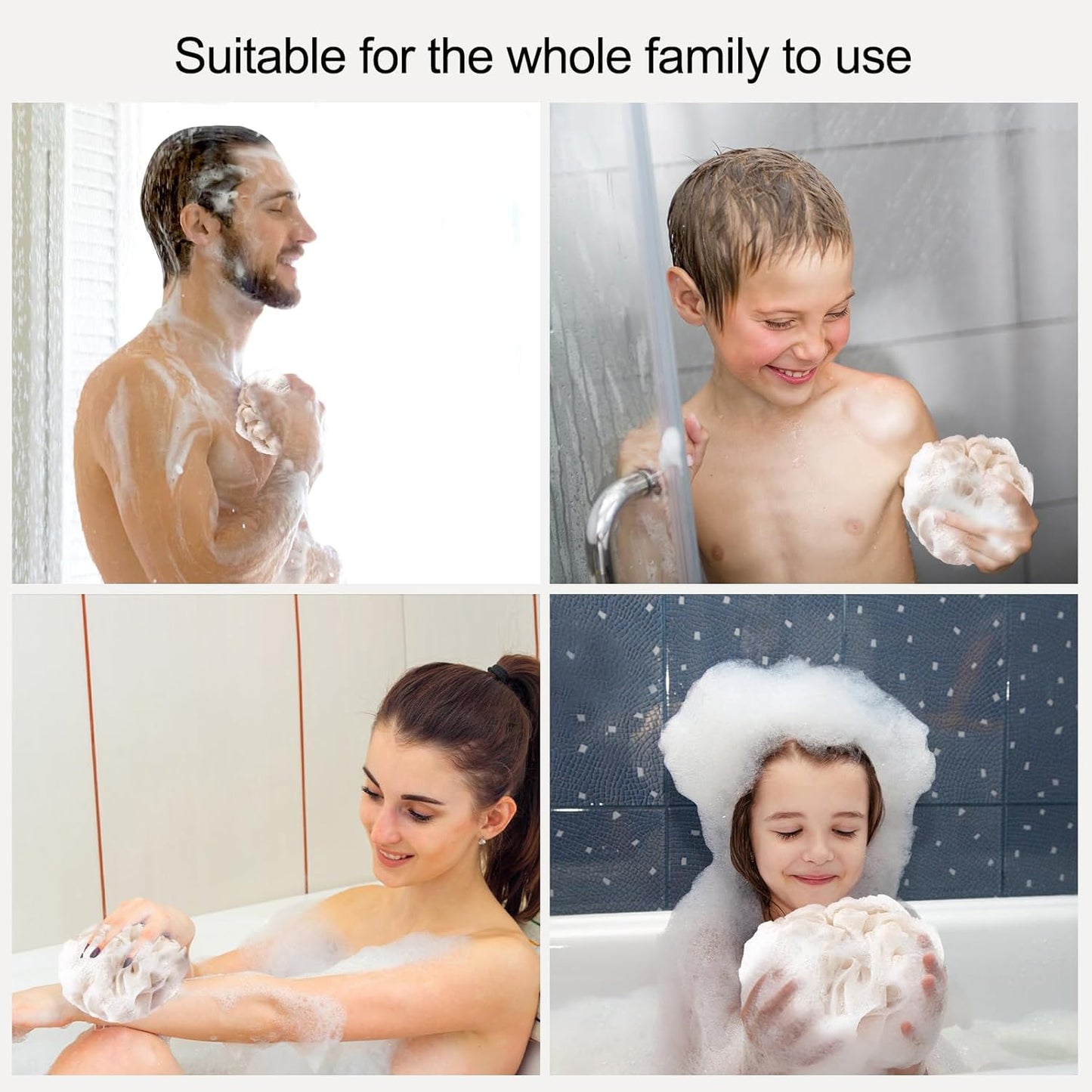 Fishent Loofah Bath Sponge Shower Loofahs, 4 Pack Soft Loofa Exfoliating Body Scrubber Mesh Shower Puff Pouf Ball Luffa for Men and Women(50g/pcs)