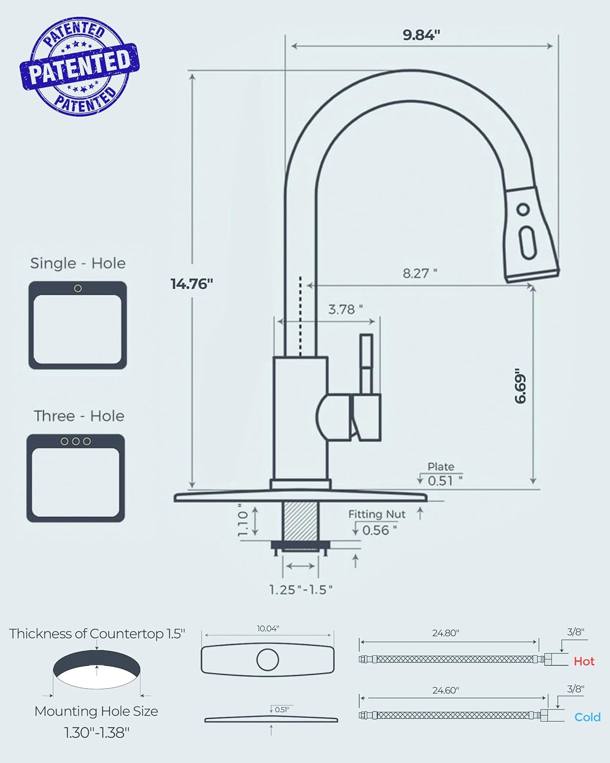 FORIOUS Kitchen Faucets with Pull Down Sprayer, Brushed Nickel, High Arc Single Handle Classic Stainless Steel Sink Faucet 1 or 3 Hole, Suitable for Farmhouse Camper Laundry Rv Bar