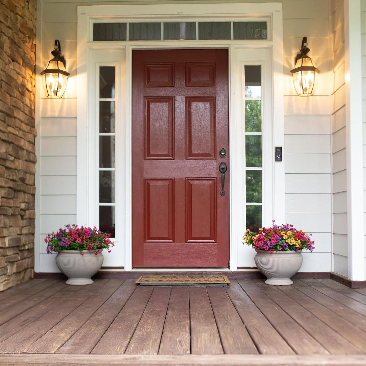 Artificial Flowers for Outdoor Indoor Garden Home Decoration, Faux Flower Daisy with Eucalyptus Leaves Fake Plants Greenery Boxwood Porch Patio, 12 Bundles (Mix Pink Red Purple Yellow) - Cart Shape