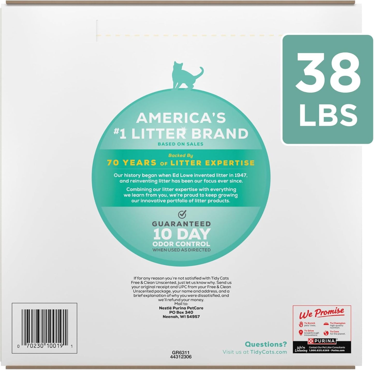 Purina Tidy Cats Free and Clean Unscented Cat Litter - 38 lb. Box