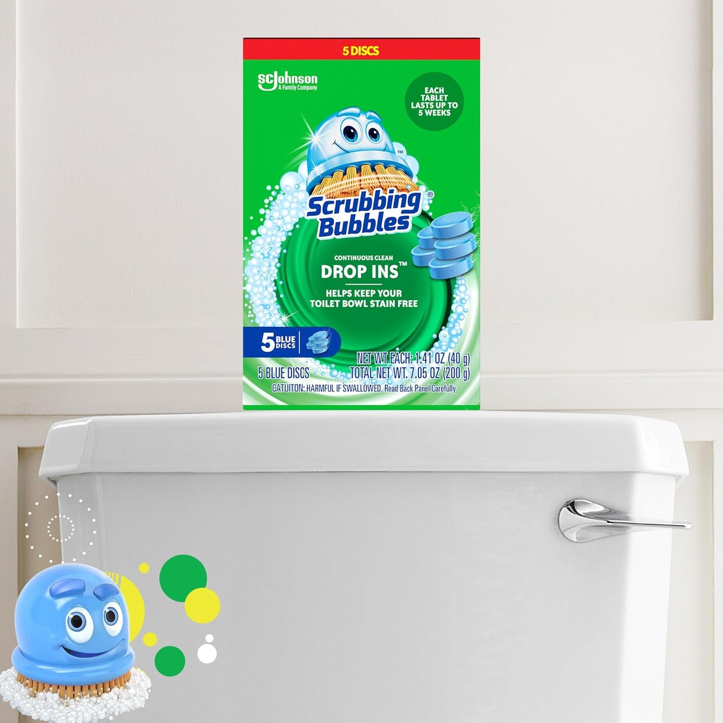 Scrubbing Bubbles Toilet Bowl Tablets, Continuous Clean Toilet Drop In Discs, Each Tablet Provides 4 Weeks of Protection Against Stains and Build Up, 5 Count (Pack of 1)