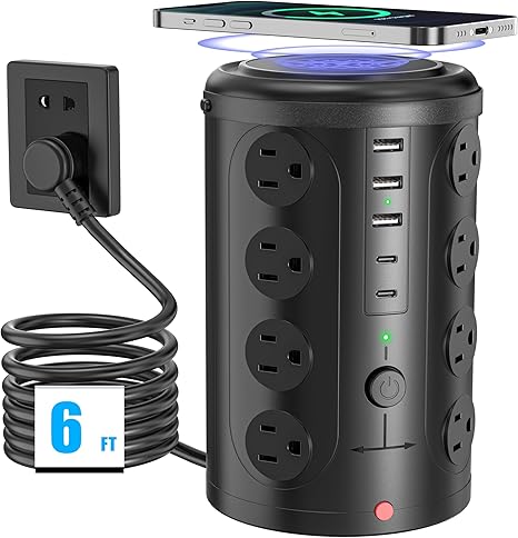 21 in 1 Tower Power Strip Surge Protector with 16 Outlets and 5 USB Ports (2 USB-C), 6FT Extension.