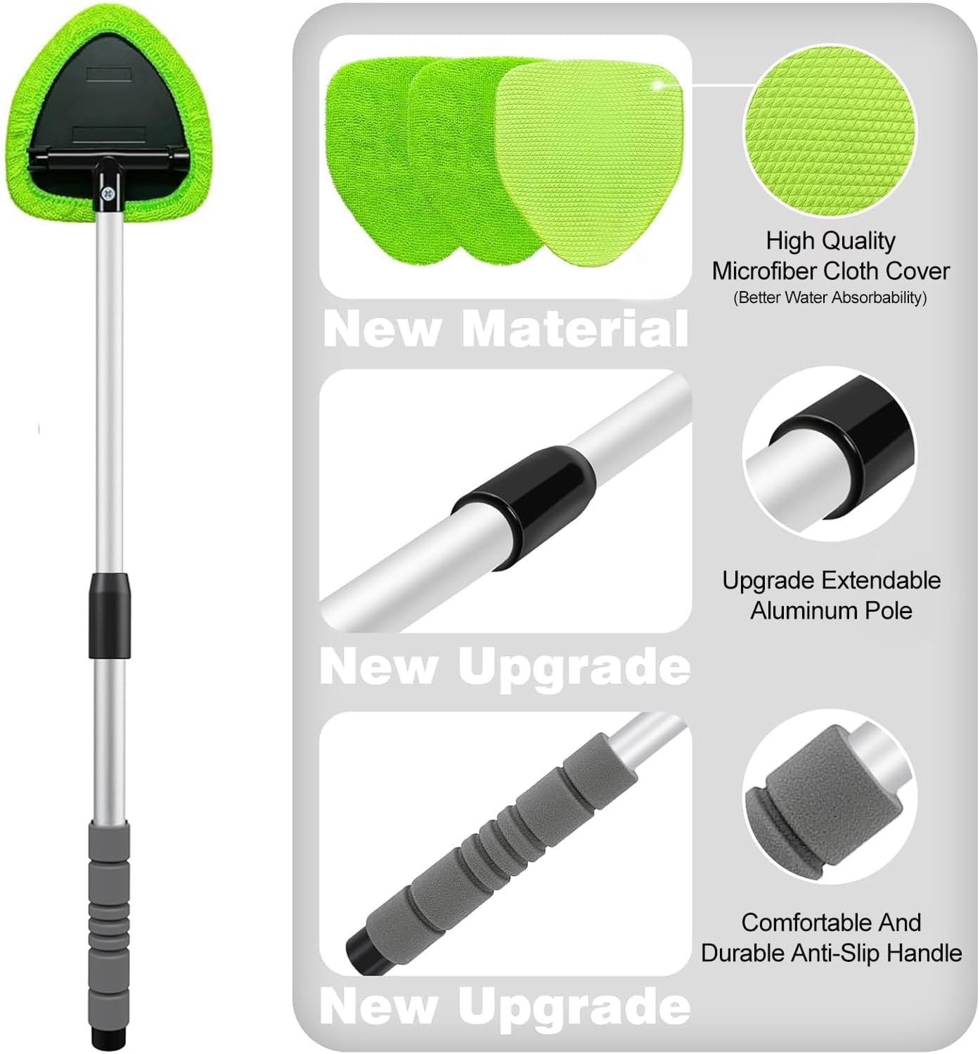 XINDELL 24-inch Windshield Cleaner Tool – Upgrade Large Head Car Interior&Exterior Window Cleaning Kit with Extendable Handle & 4 Microfiber Pads, Auto Wiper Brush for Car, Trucks, SUVs, RVs & Home