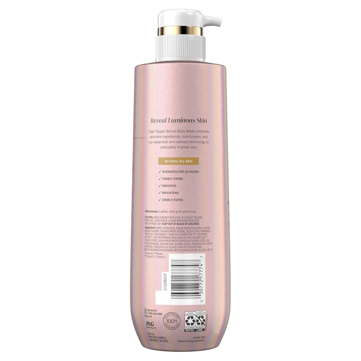 Olay Super Serum Body Wash for Extra Dry Skin, 24hr Long Lasting Hydration, 5+ Ingredient Serum Complex for Bright Even Firm Luminous Skin, 18.5 fl oz