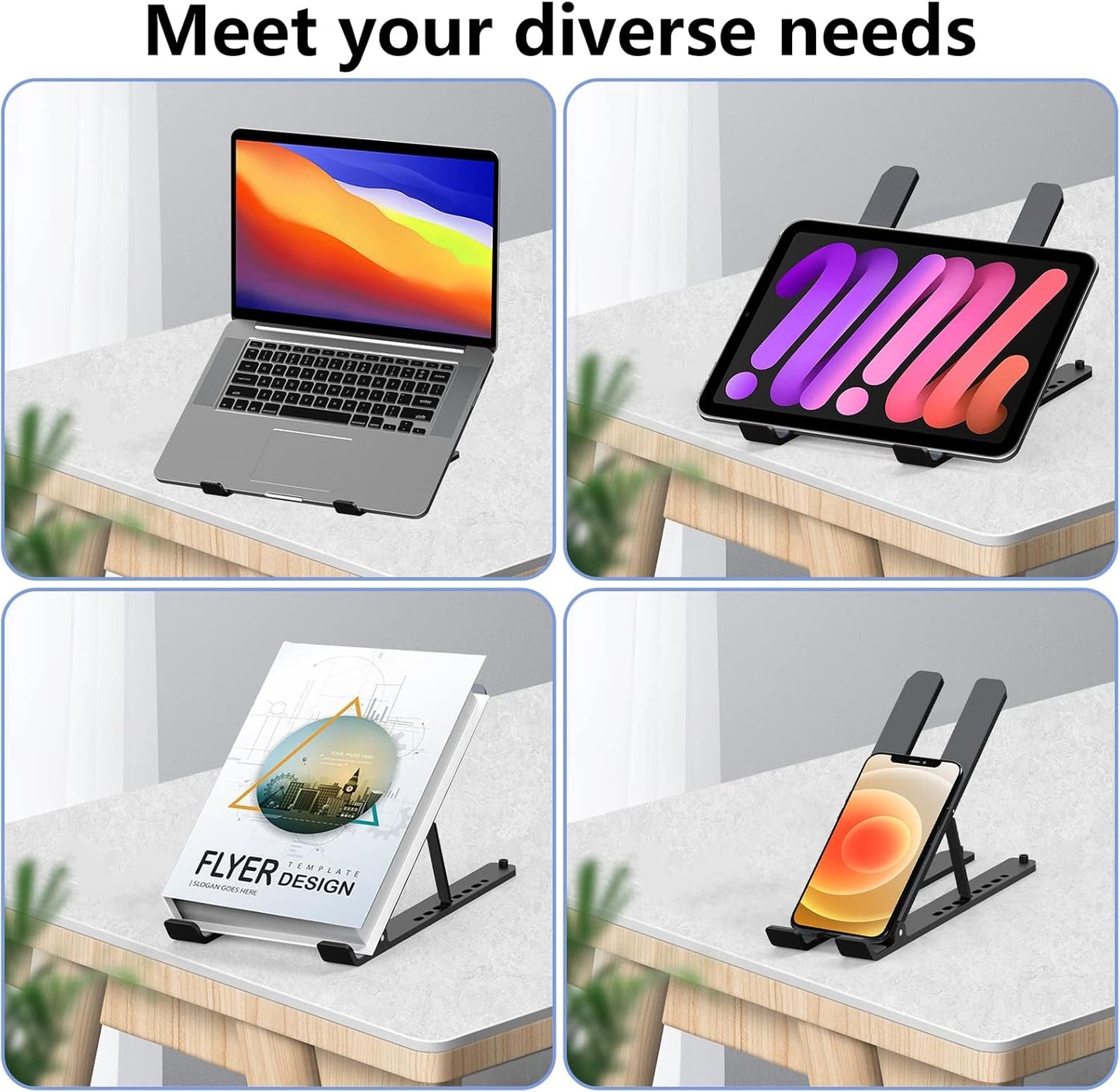 Laptop Stand for Desk, Adjustable Laptop Riser ABS+Silicone Foldable Portable Notebook Holder, Ventilated Cooling Notebook Mount Computer Stand for 10-15.6” Laptops,Tablets-Black