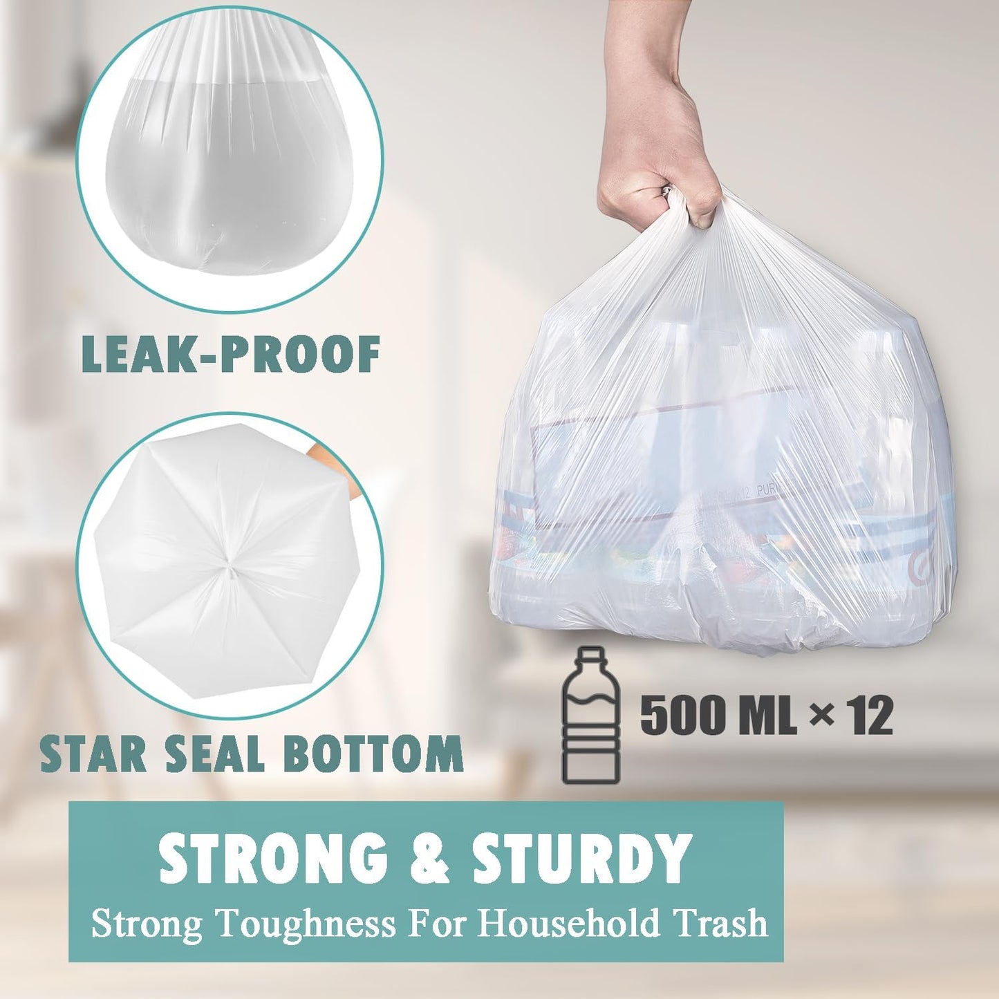 Small Trash Bags 4 Gallon - 105 Count 4 Gallon Trash Bag, Unscented Small Garbage Bags Bathroom Trash Bags, White 4 Gal Small Trash Can Liners