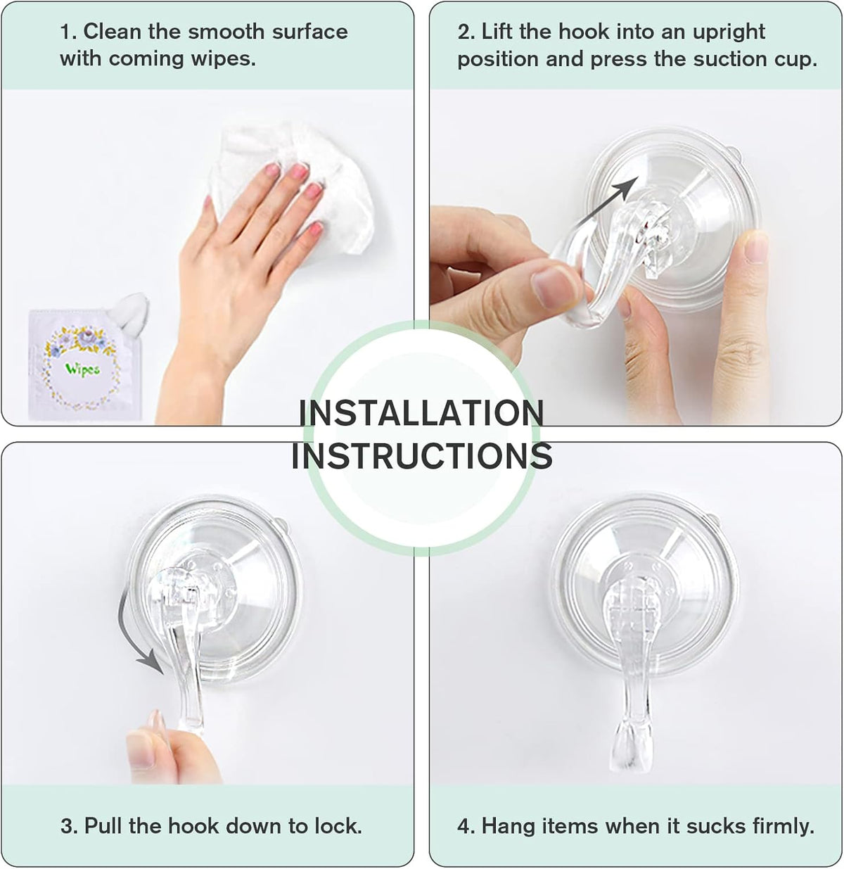 VIS'V Wreath Hanger, Large Suction Cup Wreath Hooks with Wipes, Heavy Duty, 22 LB Capacity, Removable and Reusable, Clear, 2 Pcs