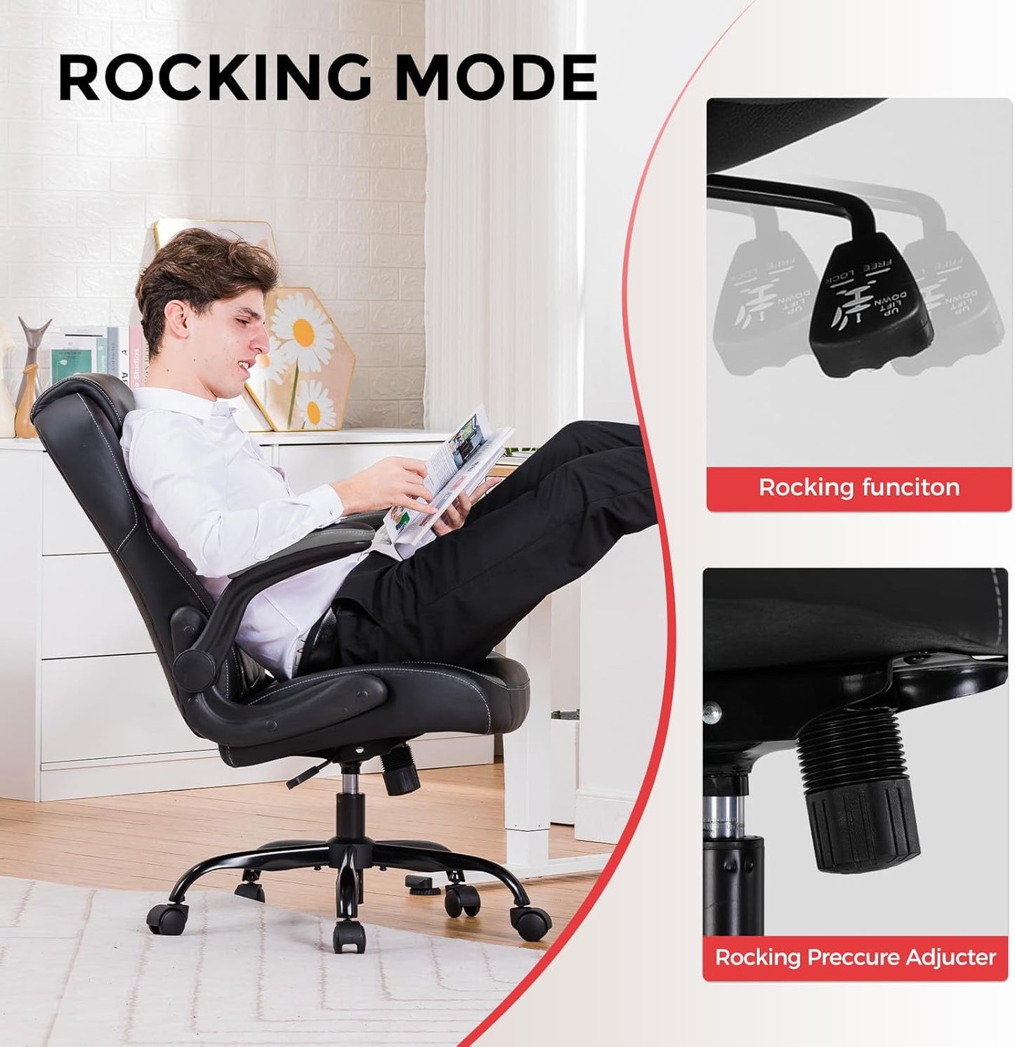 GTRACING Office Computer Gaming Chair Ergonomic Desk Chair for Adults with Lumbar Support Flip-Up Arms Adjustable Height Swivel Wheels PU Leather Executive Design for Short People Use, Gray